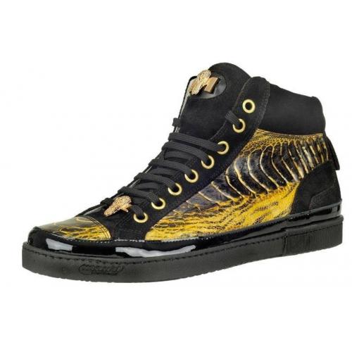 Mauri Gold / Black Ostrich Leg Bi-Color Sneakers.